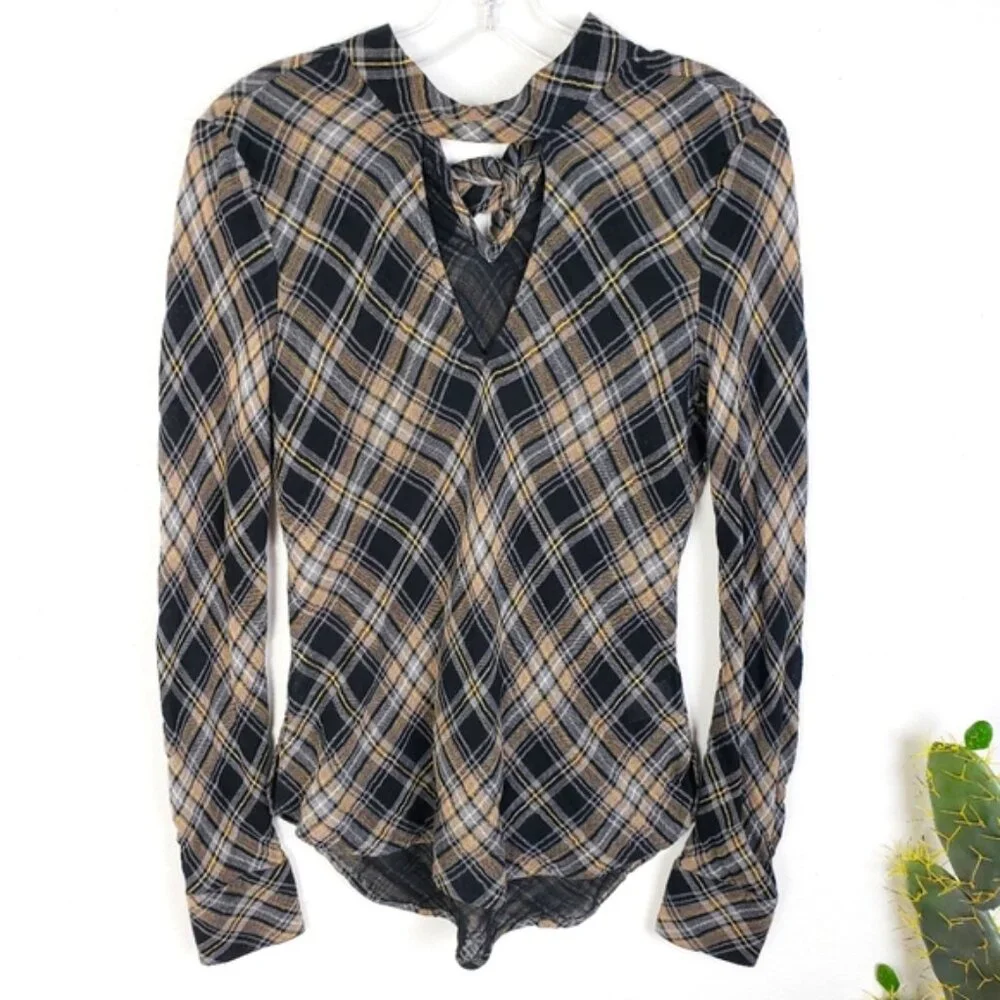 VERONICA BEARD Wade Metallic Plaid Tie-Neck Top Blouse size 6 Preppy Career